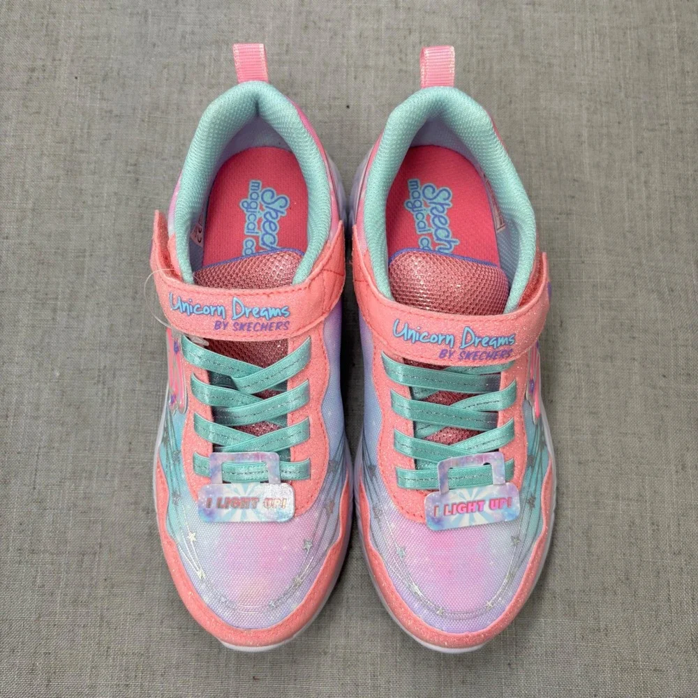 Skechers Kids S-Lights Shoes Unicorn Dreams Pink White Light Up Sneakers Size 2. - Picture 5 of 11